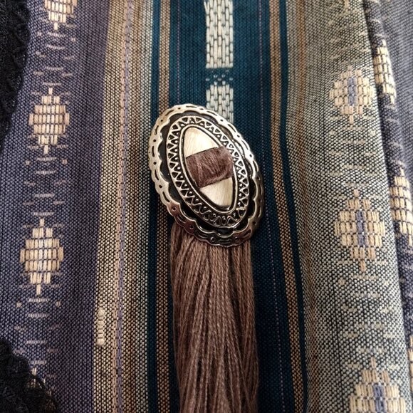 MARY REYNOLDS DESIGN Jacket M/L Blue Textured Denim Western Open Duster Tassel - Picture 6 of 15